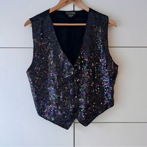 Symbol 2000 Vintage Shimmering Silk Sequin Vest - Black